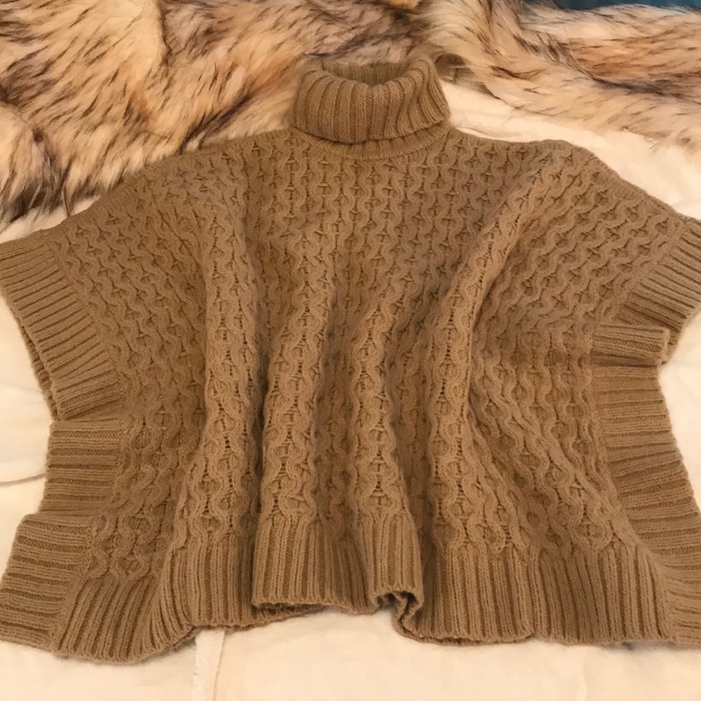 Michael Kors Camel Color Cable Knit Sweater Poncho